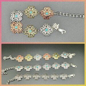 Faux Turquoise and Silver Tone Concho Chain Bracelet #1439